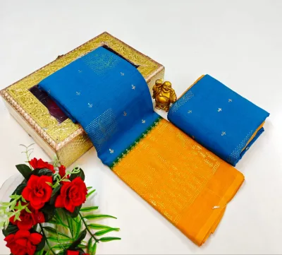 Zig Zag Digital Print Saree with Foil Print and Contrast Jari Border